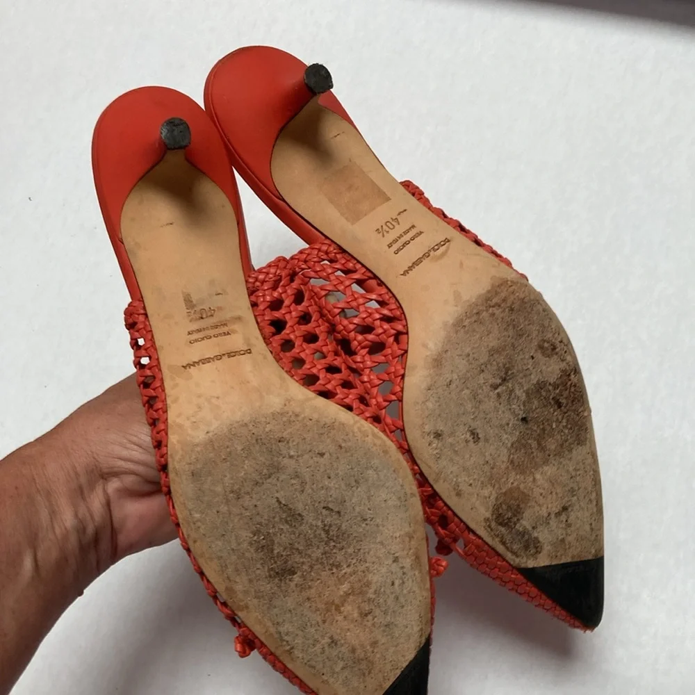 Dolce Gabbana coral basket leather weave kitten heels 40.5 9.5 10 - Picture 5 of 6